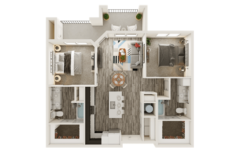 Floor plan for 2 beds, 2 baths, 1064 sqft